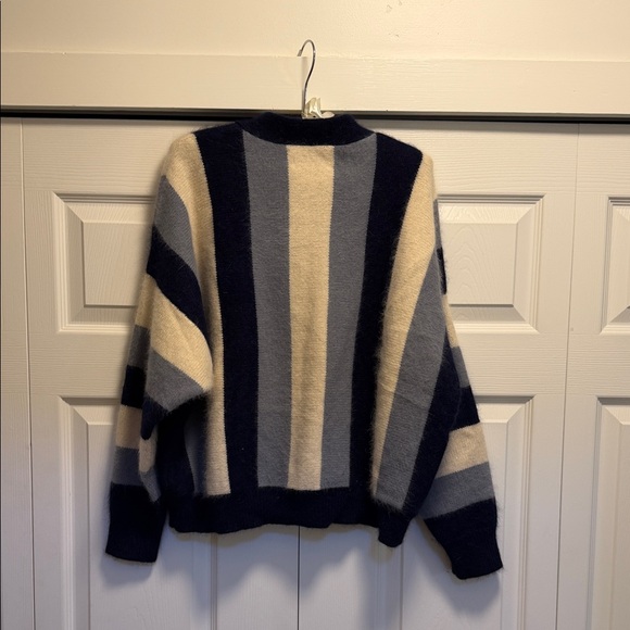THE GREAT. Navy and Cream Striped Cardigan - Picture 4 of 4